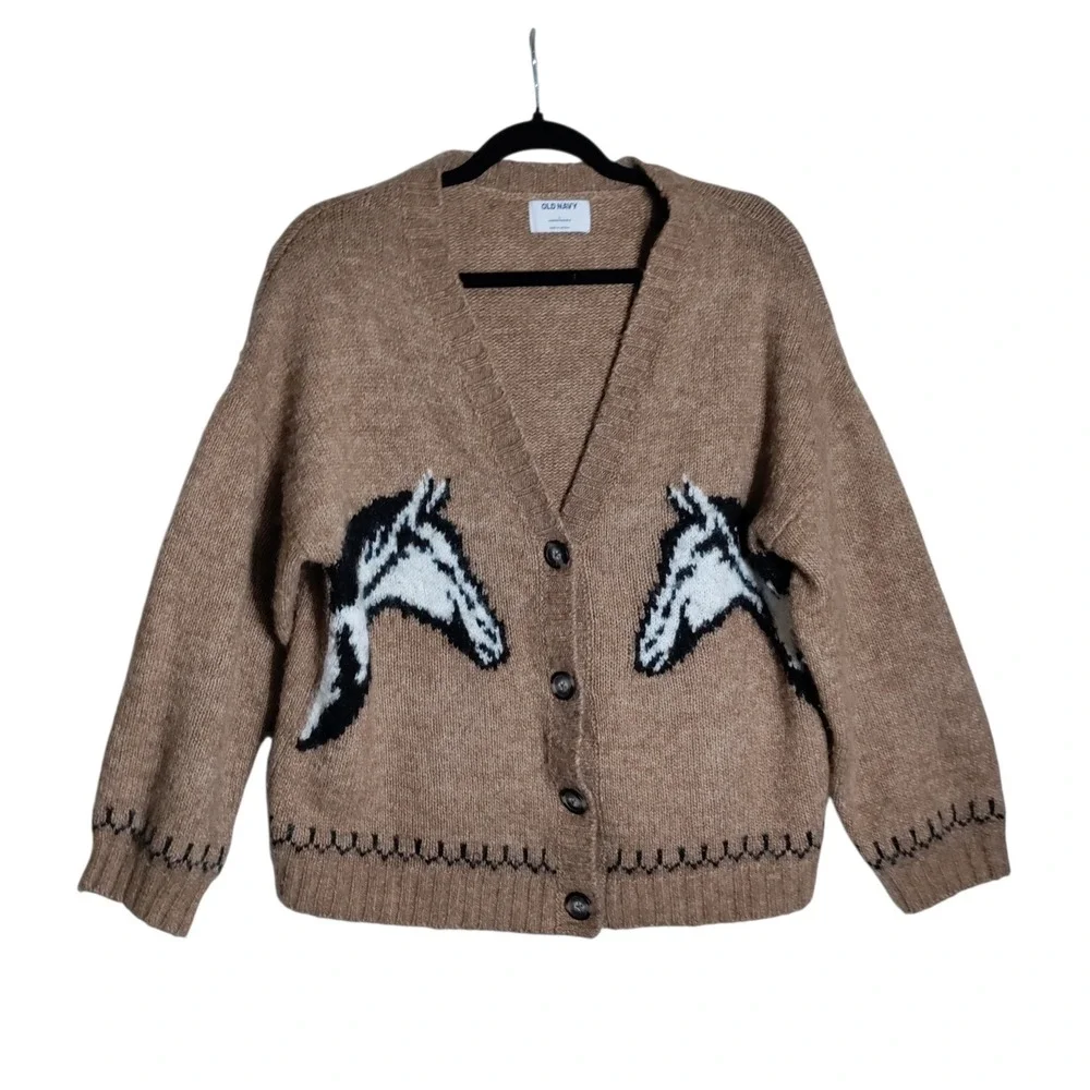 Old Navy Kids Brown Horse Wool Blend Knit Cardigan Sweater Large L 10-12